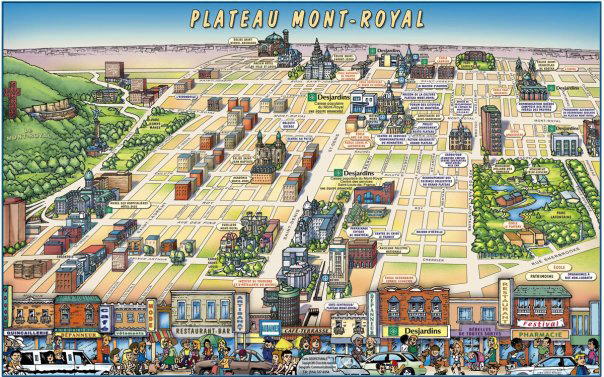 A caricatural map of the Plateau Mont-Royal neighborhood